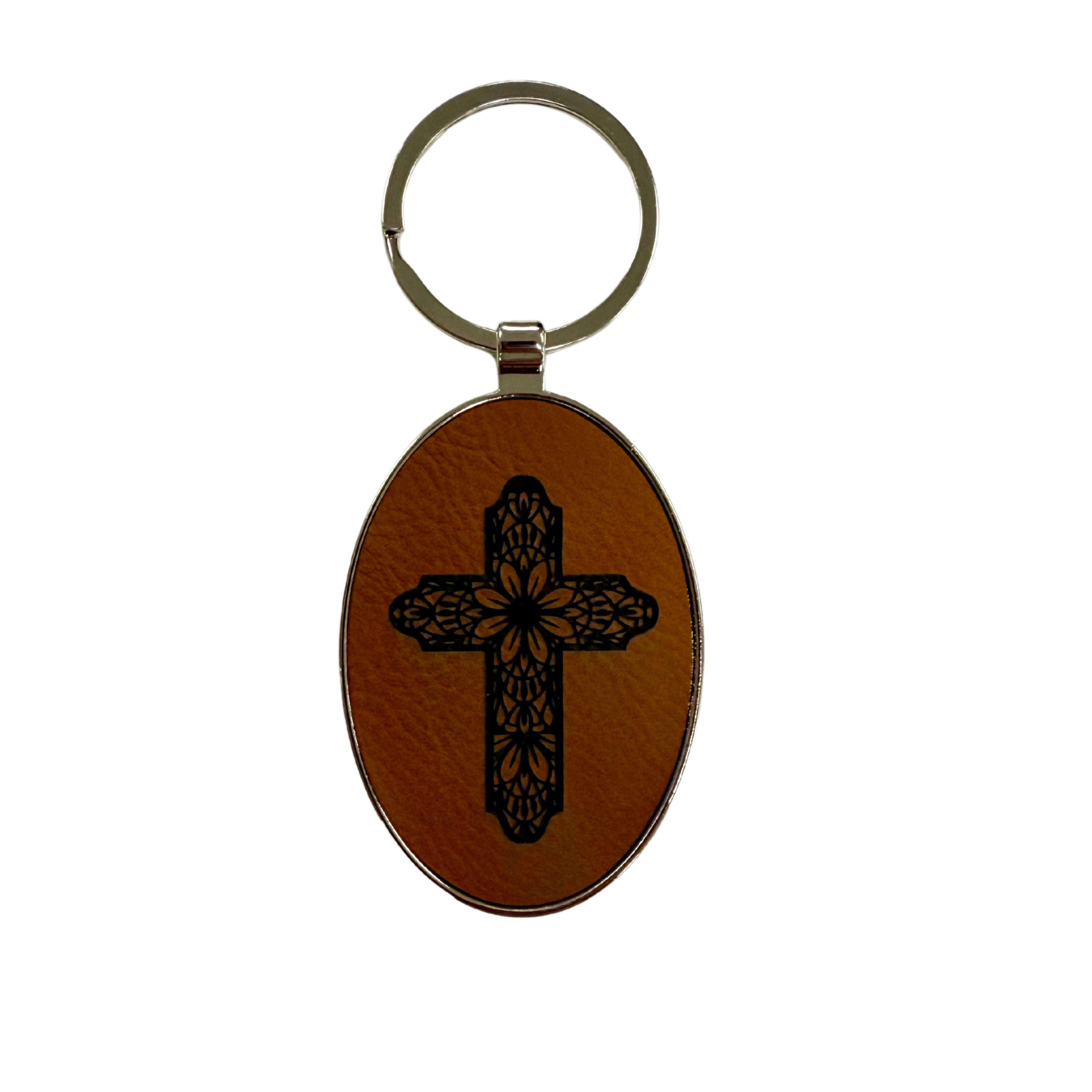 Letherette/Metal Rawhide Oval Keychain